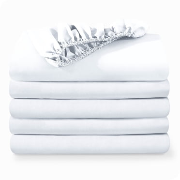 Bare Home 5-Pack Fitted Sheets - Premium 1800 Collection - Ultra-soft - Deep Pocket - Full, White