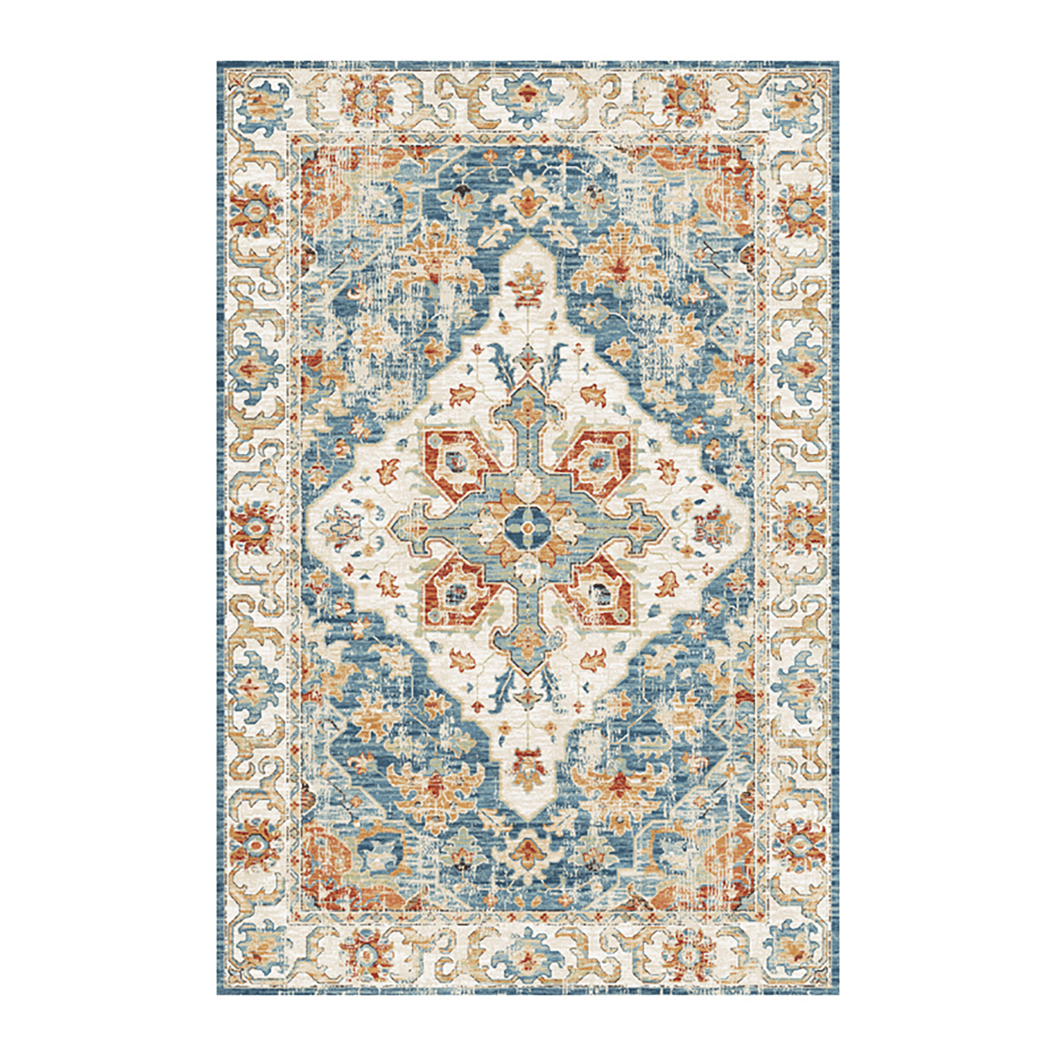 Area Rug, Boho Chic Floral Medallion Trellis Distressed Non-Shedding Stain Resistant Living Room Bedroom Accent Rug, 6 x 8 Feet