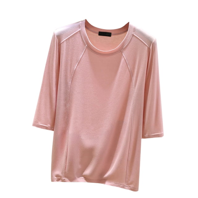 Timegard Hauts pour Femmes Col Rond Manches 3/4 Blouse Ample Confortable Décontractée Couleur Unie Pyjama T-Shirt Hauts