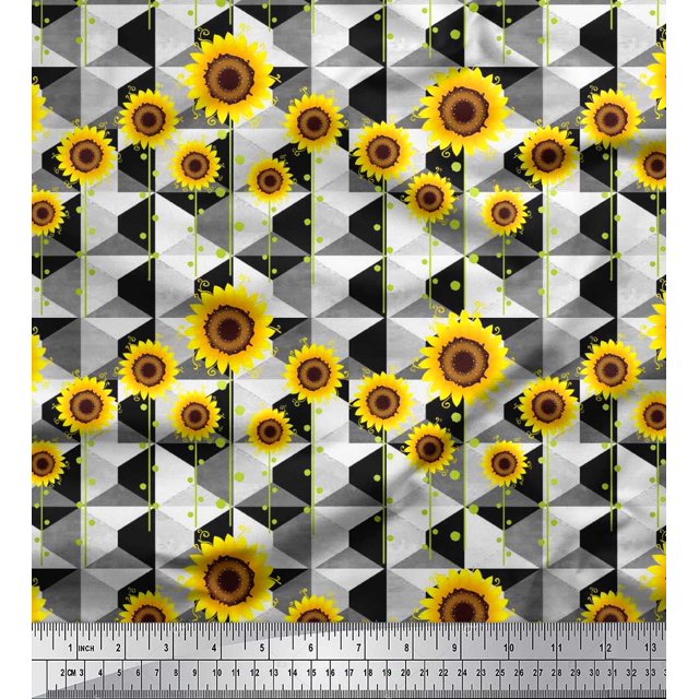 Soimoi Modal Satin Fabric Check,Dot & Sunflower Flower Fabric Prints by Yard 42 Inch Wide