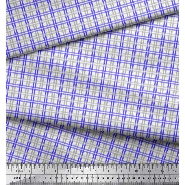 Soimoi Purple polyester Crepe Fabric Window Pane Check Print Fabric by Yard 52 Inch Wide