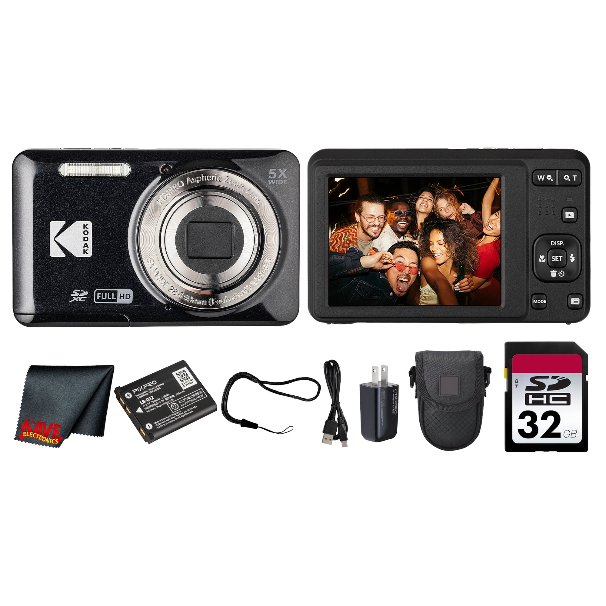 【美品】KODAK PIXPRO FZ55 ブラック Kodak PIXPRO FZ55 Digital Camera (Black) (FZ55BK) + 32GB Card +