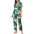 thumbnail image 2 of INSPIRE CHIC Ensemble de Pyjama en Satin pour Femme Soie Floral Manches Courtes Haut et Pantalon 2 Pcs Pyjamas TP Vert, 2 of 6