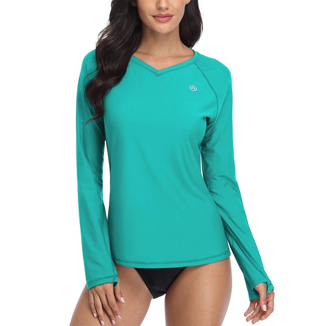 BeautyIn Women V-Neck Rash Guard UPF 50+ Sun Protection Swimwear Shirt