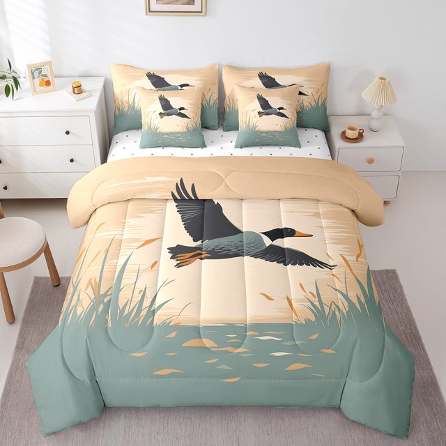 YST Ensemble de Douillette 7 Pcs Canard Colvert, Literie à Thème Canard pour Enfants, Grand Lit