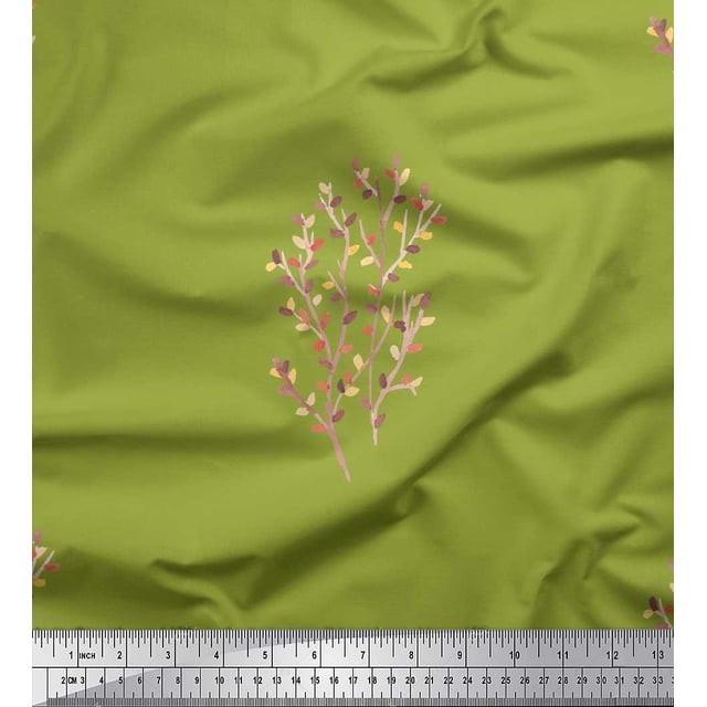 Soimoi Green polyester Crepe Fabric Artistic Leaves Print Sewing Fabric Yard 42 Inch Wide