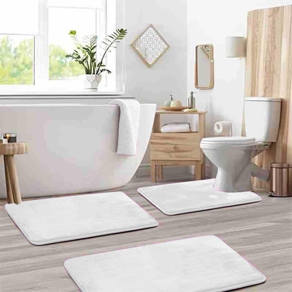 Bathroom Rugs Sets 3 Piece,Soft Absorbent Bath Mat and U-Shaped Toilet Rug with Non Slip Backing,Shaggy Bath Mats for Bathroom, Bathroom Floor Mat Absorbent Corals Velvet Floor Mat Household Toilet