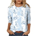 thumbnail image 1 of KIHOUT Chemises de Printemps pour Femmes T-shirt Ample Imprimé pour Dames Blouse à Manches 3/4 Col Rond Hauts Décontractés, 1 of 5