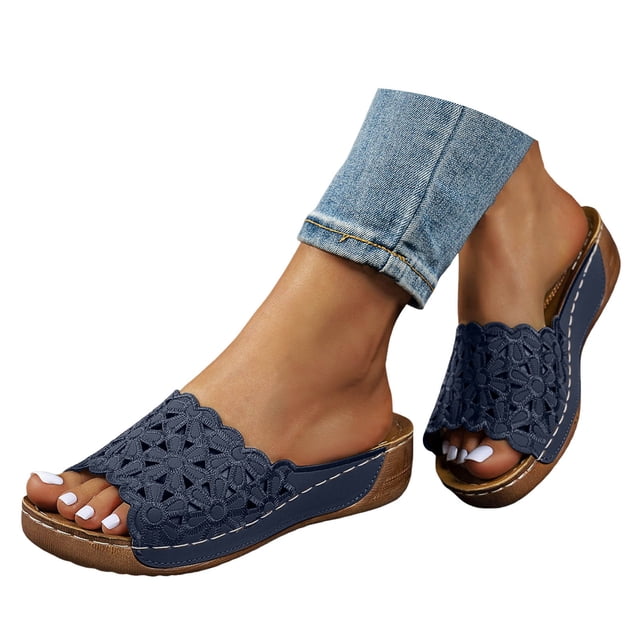Mepaouo Orthopedic Sandals for Womens Hollow Wedge Platform Slides Arch Support Walking Slippers