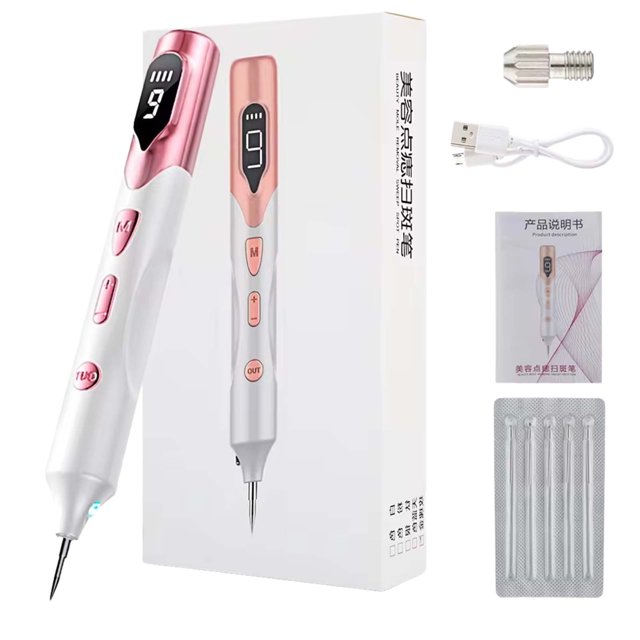 iju7gthy Appareil de Rasage compatible avec Machine pour Femmes pour la Partie Intime des Cheveux SpotElimination Appareil de Maquillage. un Appareil Portatif Blanc et Rose avec Affichage Numérique et Boutons de Contrôle, Conçu pour les Soins Personnels et le Traitement de la Peau. Comprend une Boîte, un Câble de Chargement USB, des Embouts Supplémentaires et un Manuel d'Instructions, Convient au Rasage Format Voyage et à l'Élimination des Taches.