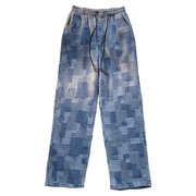 Men's Jeans Men's Vintage Washed Print Holes Jeans Splice Casual Breathable Denim Trousers Pantalon Jeans Homme Blue L