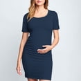 thumbnail image 2 of yoeyez Robe de Maternité Été Femme Manches Courtes Col Rond Robe Soleil Douce Confortable Coton Robes de Grossesse Légère Ample Grande Taille Robe Midi Bleu Marine,m, 2 of 6