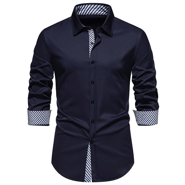 Birdeem Chemises pour Hommes Nouvelle Chemise à Rayures Color Block Décontractée Taille Européenne Manches Longues Chemise à Col Rabattu