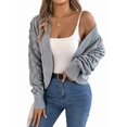 thumbnail image 2 of Cardigan Sweaters for Women Crochet Open Front Short Jacket Fall Winter Lantern Sleeve Cover Up Grey S, 2 of 10