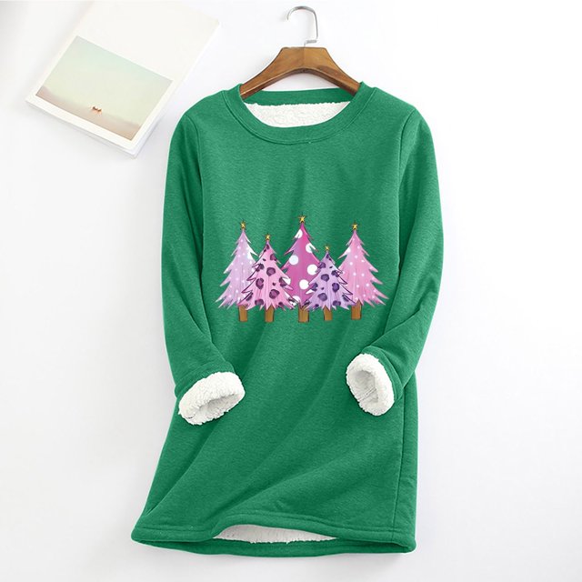 Meihcang Chandails en Molleton pour Femmes Grande Taille Graphique Arbre de Noël Col Rond Chandail d'Hiver Chaud Doublé Sherpa