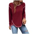thumbnail image 1 of Timegard Hauts Grande Taille pour Femmes Col Rond Manches Longues Bouton Blouse Irrégulière Automne Décontracté Confortable, 1 of 6