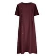 thumbnail image 4 of Yuyuzo Robes d'Été Grande Taille pour Femmes 2025 Couleur Unie Col Ras du Cou Poches Robe Manches Courtes Ample Midi T-Shirts Robe, 4 of 5
