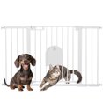 thumbnail image 1 of PawHut 30"-52" Extra Wide Pet Gate Barrier with Small Door, 30"H, White, 1 of 10