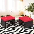 thumbnail image 4 of Patiojoy 2 PCS Outdoor Wicker Ottoman Patio Rattan Furniture Metal Footrest Seat Square Footstool with Cushion Red, 4 of 8