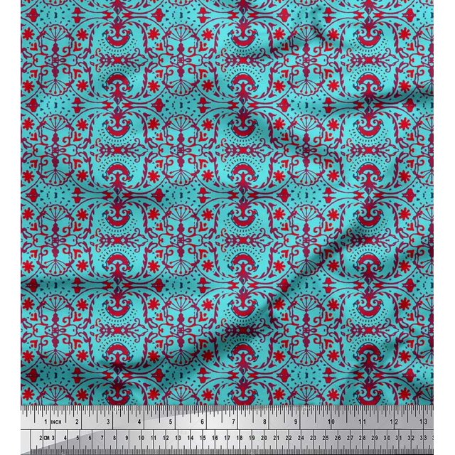 Soimoi Polyester Crepe Fabric Damask Ethnic Decor Fabric Printed Yard 42 Inch Wide