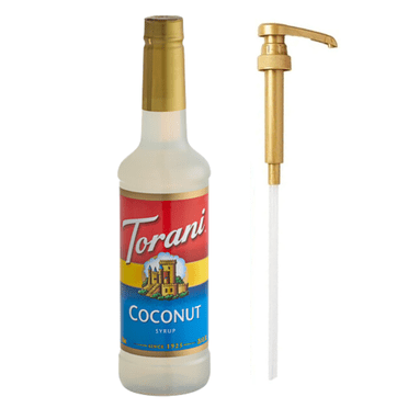 Torani Sirop Aromatisé à la Noix de Coco, Base de Boisson Tropicale Exotique Professionnelle avec Pompe Doseuse Bonus, 750 ml (25,4 fl oz)