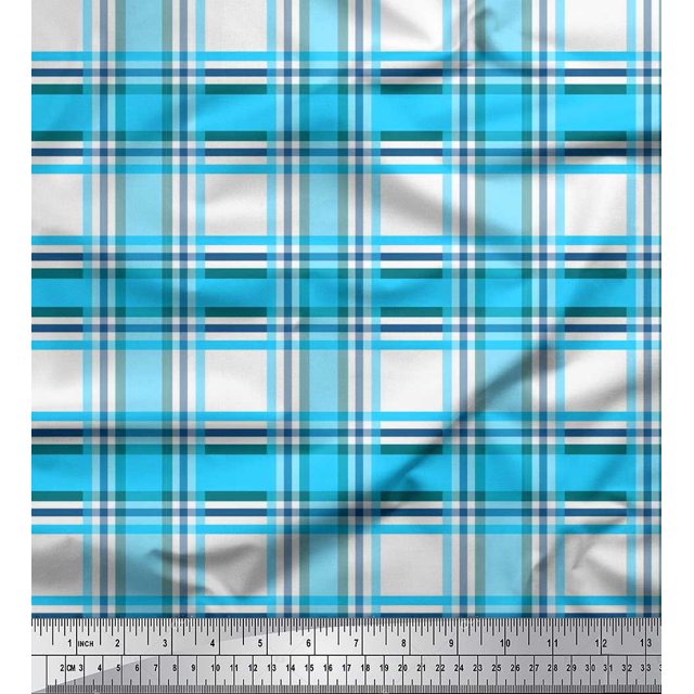 Soimoi Modal Satin Fabric Gingham Check Printed Fabric 1 Yard 42 Inch Wide