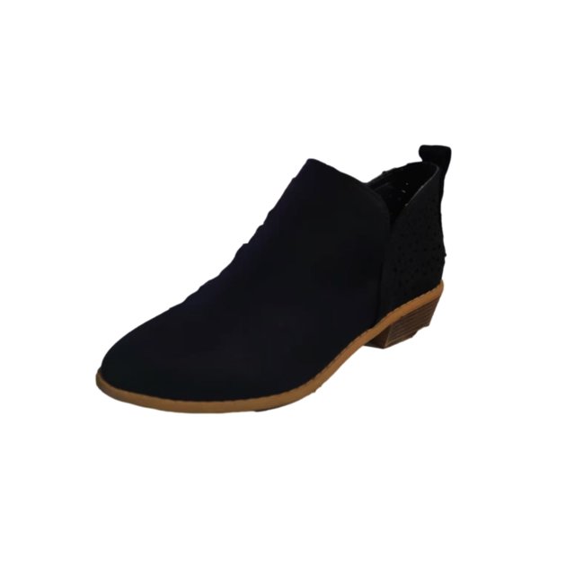 CEHVOM Chaussures pour Femmes Rétro Couleur Unie Talon Bas Bottes Courtes en Cuir Mode Ajourées