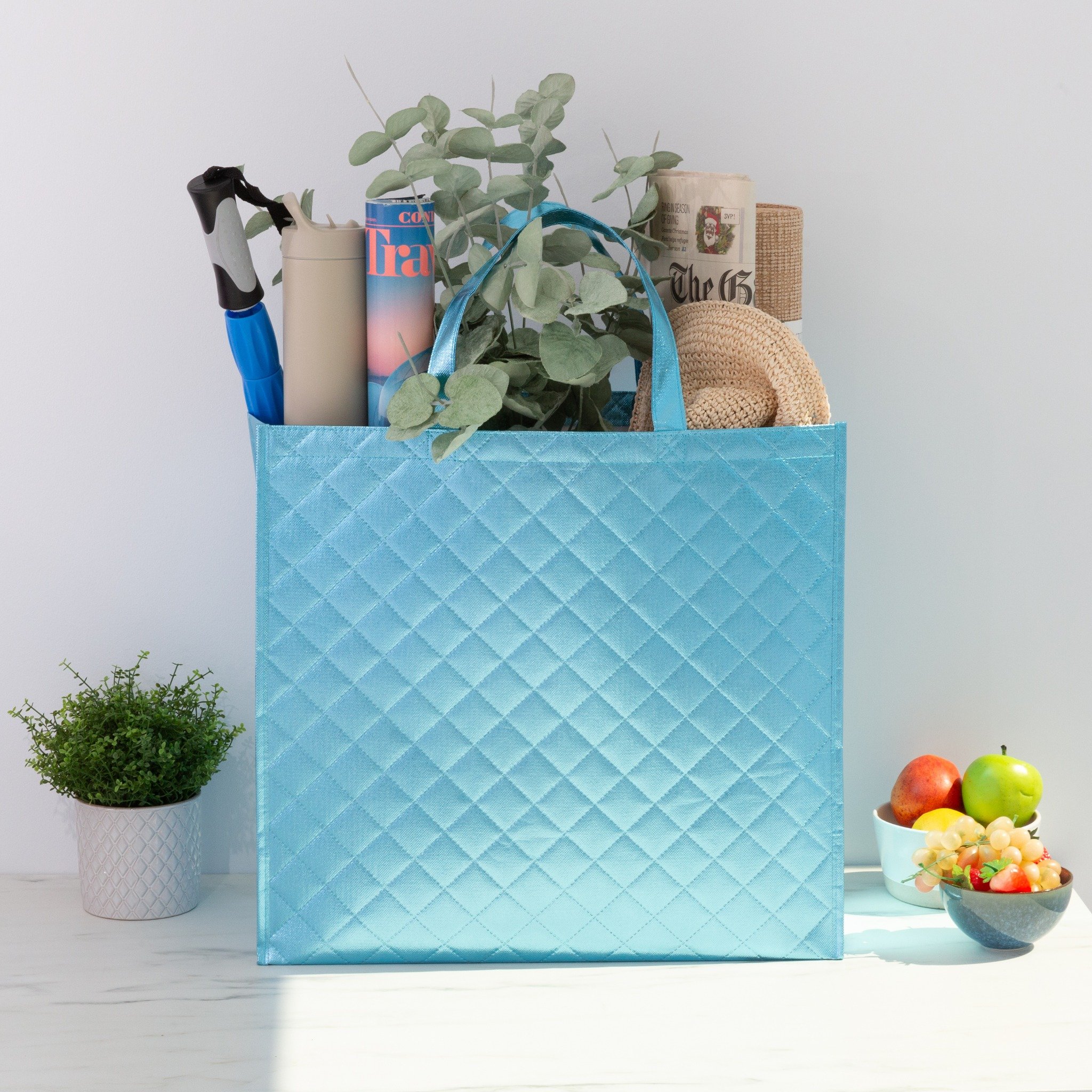 Walmart Grand sac d’épicerie matelassé réutilisable, sac fourre-tout, bleu aruba
