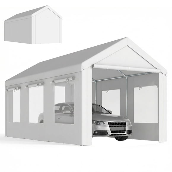 Outsunny Abri d'Auto Robuste 10 Pieds x 20 Pieds, Garage Portable à Hauteur Réglable