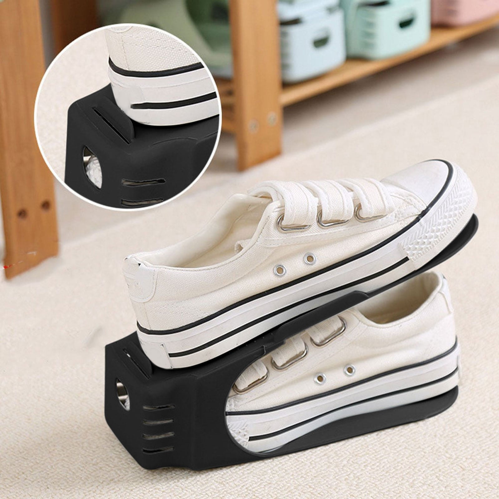 Dvkptbk Storage Shoe Rack Double-layer Shoe Three-gear Adjustable Household Dormitory Artifact Tidying Slippers Shoe Cabinet Shoes Subrack Shoe Organizer