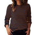 thumbnail image 1 of Aocisk T-Shirts à Blocs de Couleur Rayés pour Femmes, Manches Longues, Col Rond, Coupe Régulière, T-Shirts Décontractés, Confortables pour l'Automne, Hauts, Brun, G, 1 of 6