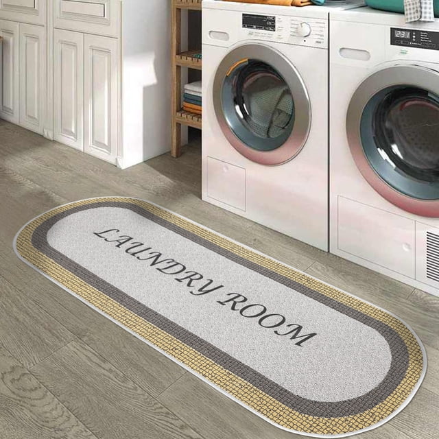 Non Skid Washable Laundry Room Runner Rug - 59 x 20 Inches Heavy Duty Ultra-Thin 70 % Cotton Laundry Mat for Laundry Room