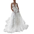 thumbnail image 3 of Robes de Fête Blanches Robe Élégante en Dentelle pour Femme Décolleté en V Profond à Bretelles Robe de Mariée de Mariage Robe de Soirée Robes d'Invitée de Mariage pour Femmes, 3 of 6