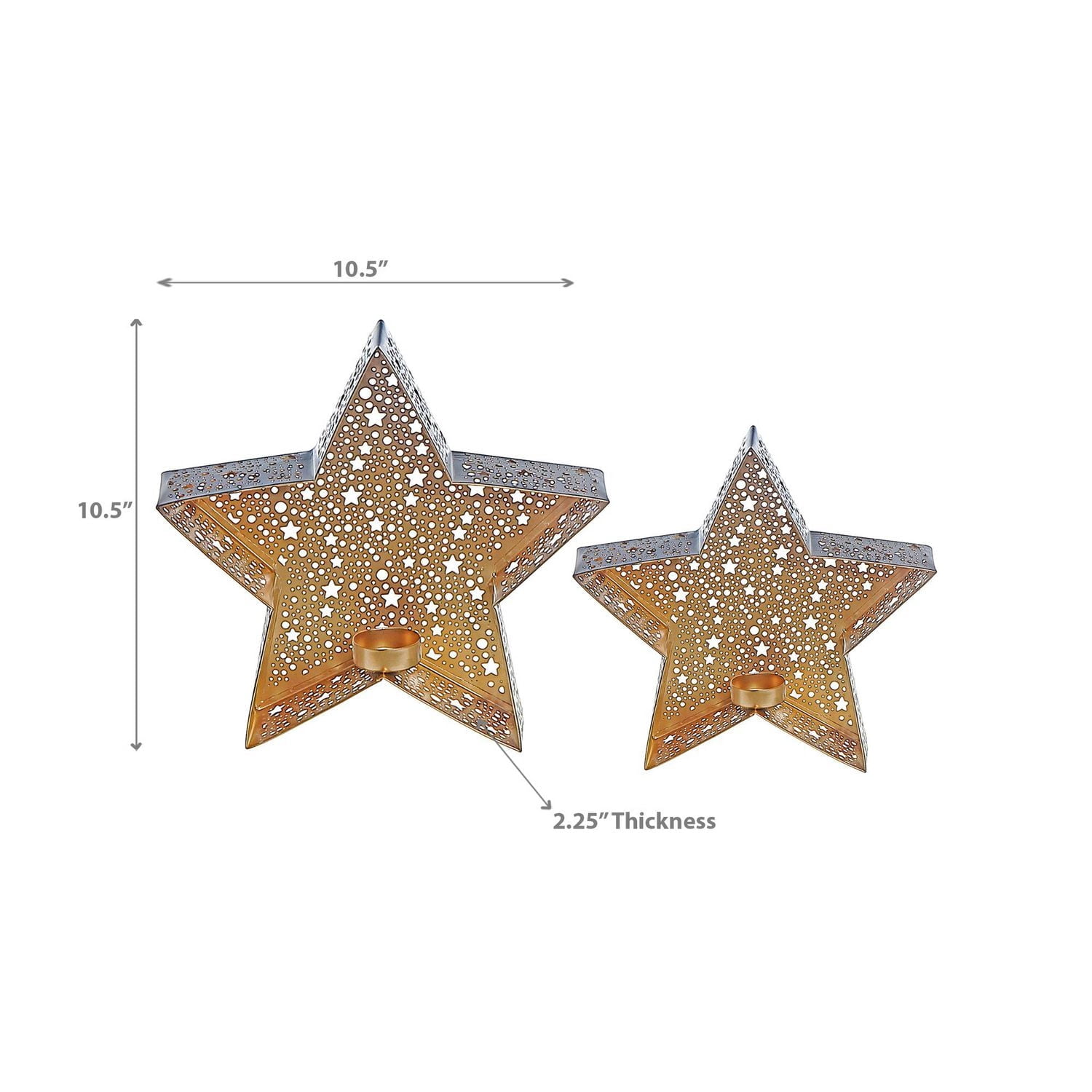 Metal Cutout Black Star Tealight Holder Set Of 2