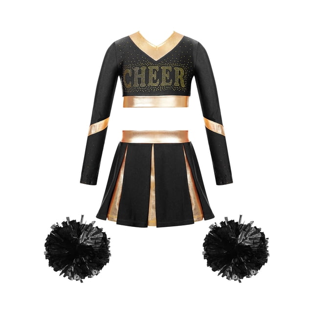 Sxiwei Kids Girls Cheerleading Uniform Cheer Outfits Metallic Patchwork Competition Performance Costume B03 14