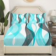 thumbnail image 3 of Erosebridal Cyan Abstract Full Sheet Sets, Chic Minimalism Bedding Full Size, Geometric Stripe Decor 4pcs, 3 of 7