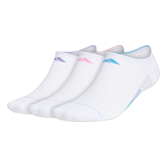 adidas womens Superlite Stripe 3 No Show Socks (3-Pair), White/Clear Blue/Magic Lilac Purple, Medium