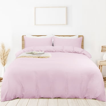PiccoCasa Ensemble de Housse de Couette 3 Pcs en Microfibre Douce et Respirante Léger Pink Queen