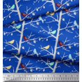 thumbnail image 3 of Soimoi Blue Modal Satin Fabric Artistic Bird & Tree Print Fabric by Yard 42 Inch Wide, 3 of 5