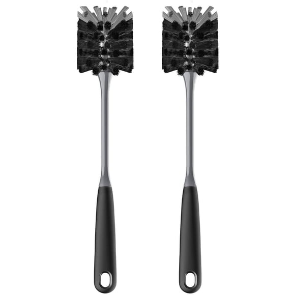 MR. SIGA Long Handle Bottle Brush, Flexible Scrub Brush for Water Bottles, Glasswares, Mugs, Black, 2 Pack