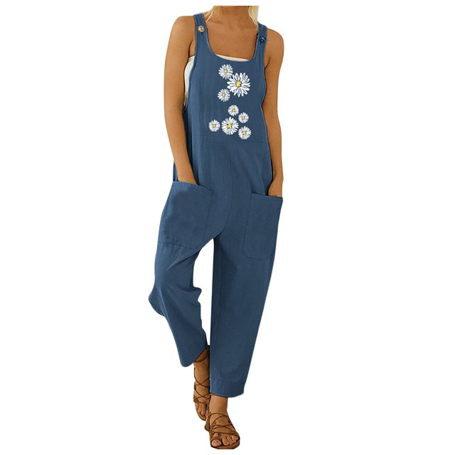 Kcodviy Combinaison Ample pour Femmes avec Bretelles et Poches, Combinaison Imprimée pour Femmes, Style Décontracté, Justaucorps, Combinaison de Plage pour Femmes