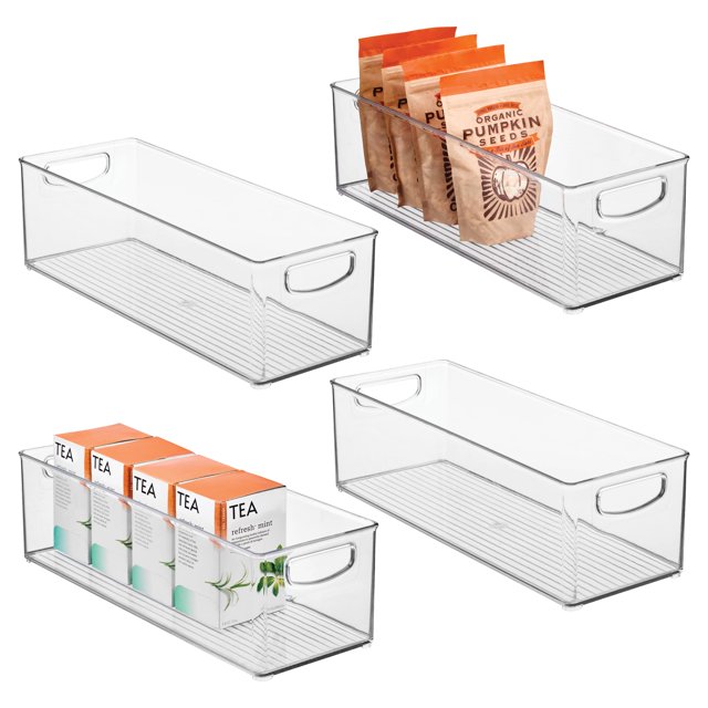 iDesign Plastic Stackable Pantry Bin for Kitchen Cabinets or Fridge, Set of 4, Clear, Made in USA