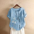 thumbnail image 2 of Birdeem Womens Fashion Summer Round Neck Leisure Short Sleeve Printed Buttons Tops, 2 of 7