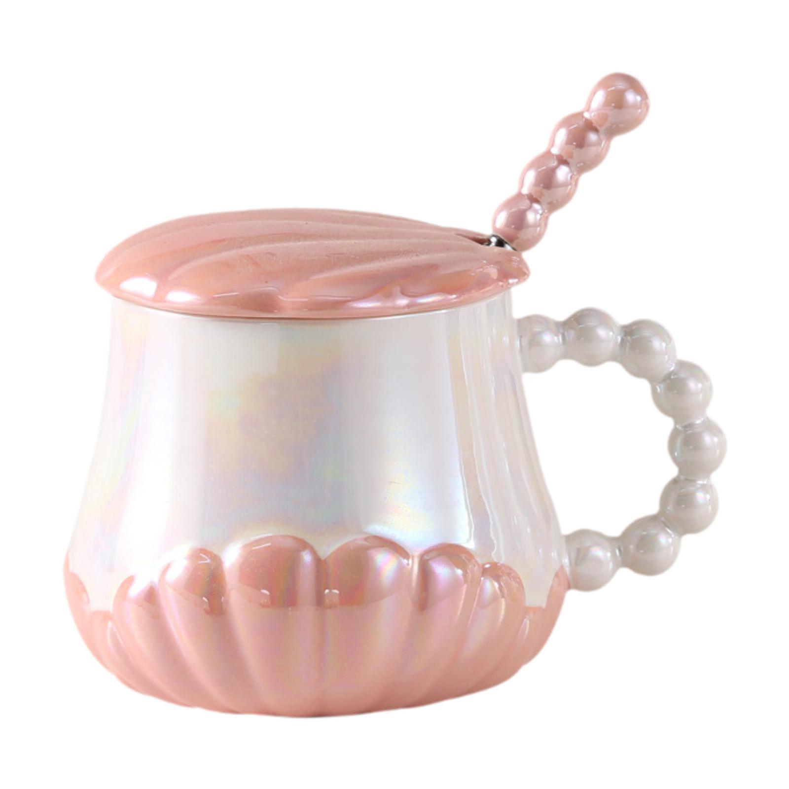 yuksok Ceramic Coffee Mug Creative for Adults Pearl Shell Shaped for Tea Milk Juice Pink