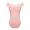 thumbnail image 1 of CHUANK Kids Girls Ballet Dance Gymnastics Leotard Tutu Ruffle Sleeve Ruched Mesh Bodysuit Ballerina Dancing Class Performance Dancewear, 1 of 6