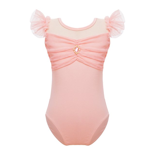 CHUANK Kids Girls Ballet Dance Gymnastics Leotard Tutu Ruffle Sleeve Ruched Mesh Bodysuit Ballerina Dancing Class Performance Dancewear