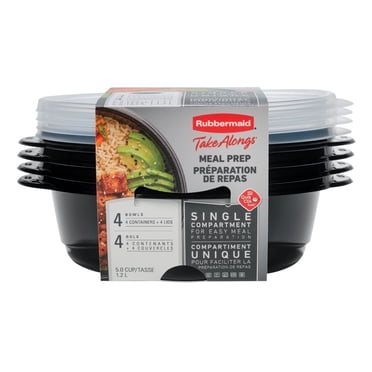 Rubbermaid TakeAlongs Round Meal Prep Containers, 1.2 L (5 Cup), Black, Clear Lids, 4 Pack