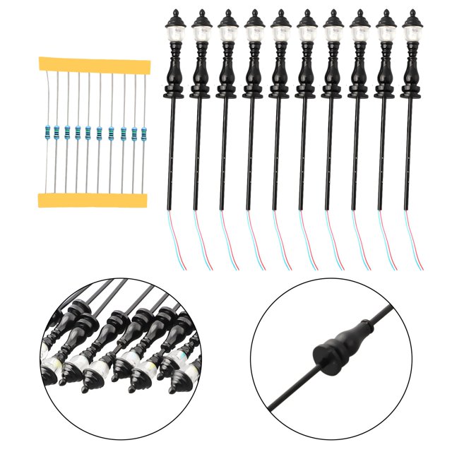 10 Pcs Lampes Complètes avec Résistance pour Modèle de Train Ferroviaire 918V Échelle OO/HO Lampadaires Led Lampe de Rue