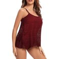 thumbnail image 2 of UPPADA Womens Two Piece Tankini Set Solid Spaghetti Straps Swimsuits with Brief Tummy Control Modest Bathing Suits Full Coverage 2 Piece Beachwear Womens Tankini with Skirt Wine,M, 2 of 9