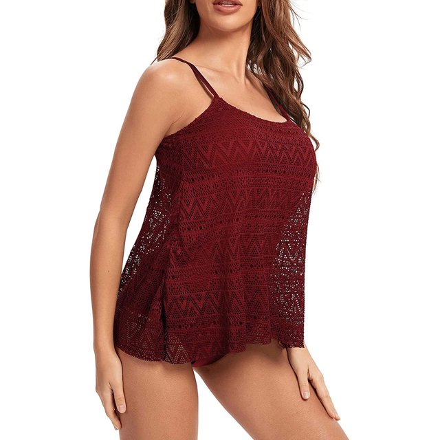 Womens Two Piece Swimsuits Tummy Control Womens Two Piece Set Lace Swimsuits Solid Tummy Control Swimwear Beachwear